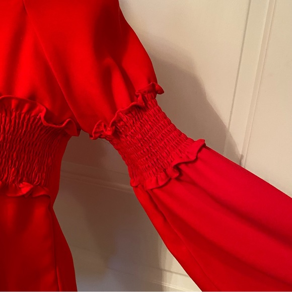 AMARYLLIS TOP BLOUSE RED RUCHED BUST SLEEVES WIDE BELL SIZE S - Picture 4 of 10